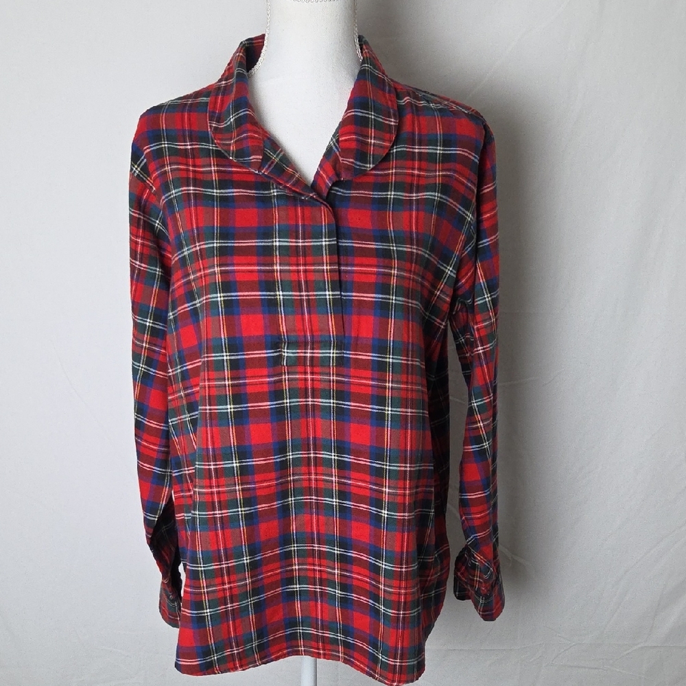 LL Bean Vintage Red Plaid Flannel Long Sleeve Women's Top Size 16